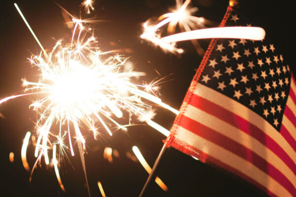 flag and fireworks